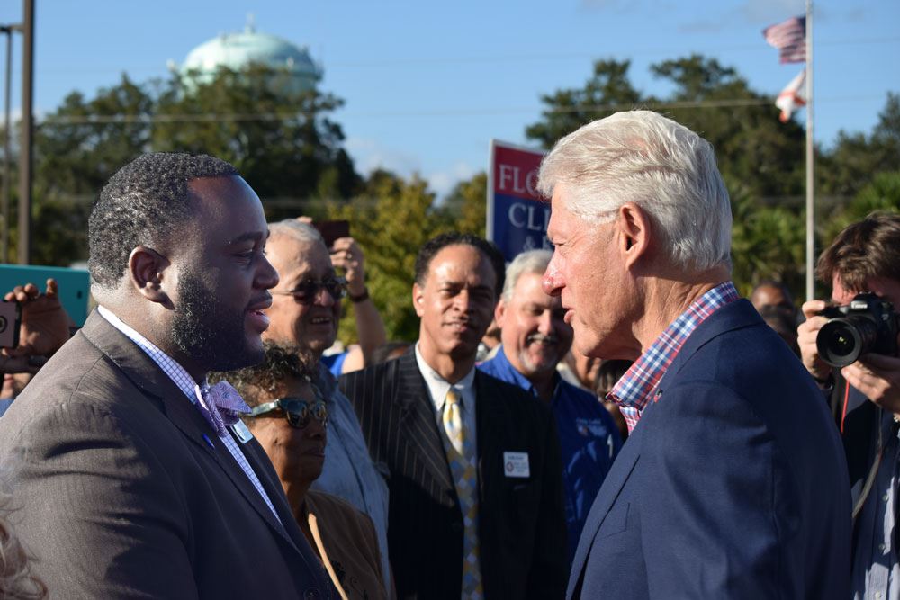 Former President Bill Clinton and Palatka Commissioner Justin Campbell meet and speak about Palatka issues.