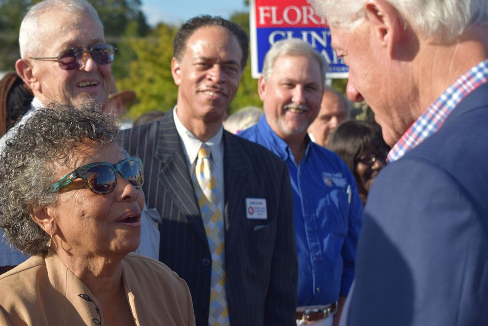 City Commissioner Mary Lawson-Brown and former President Bill Clinton discuss Palatka.